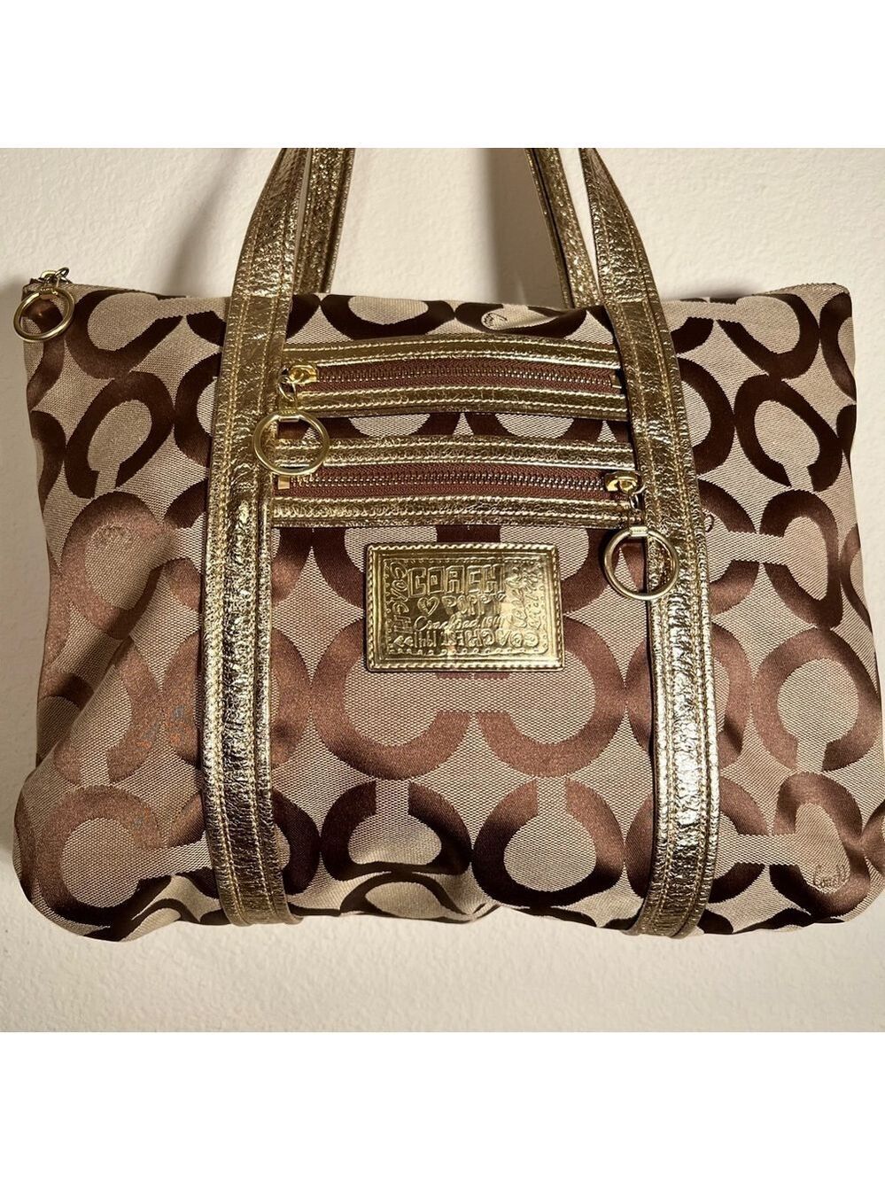 Coach Poppy Tote Large Gold Khaki - Picture 3 of 15